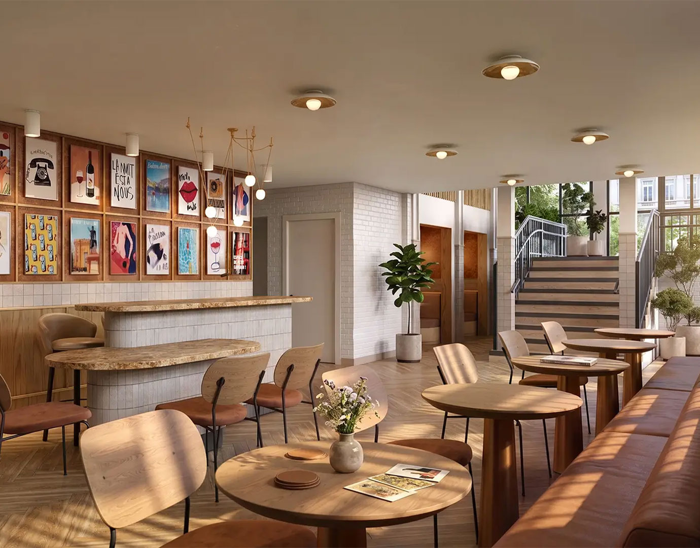 study room with private tables and booth seating
